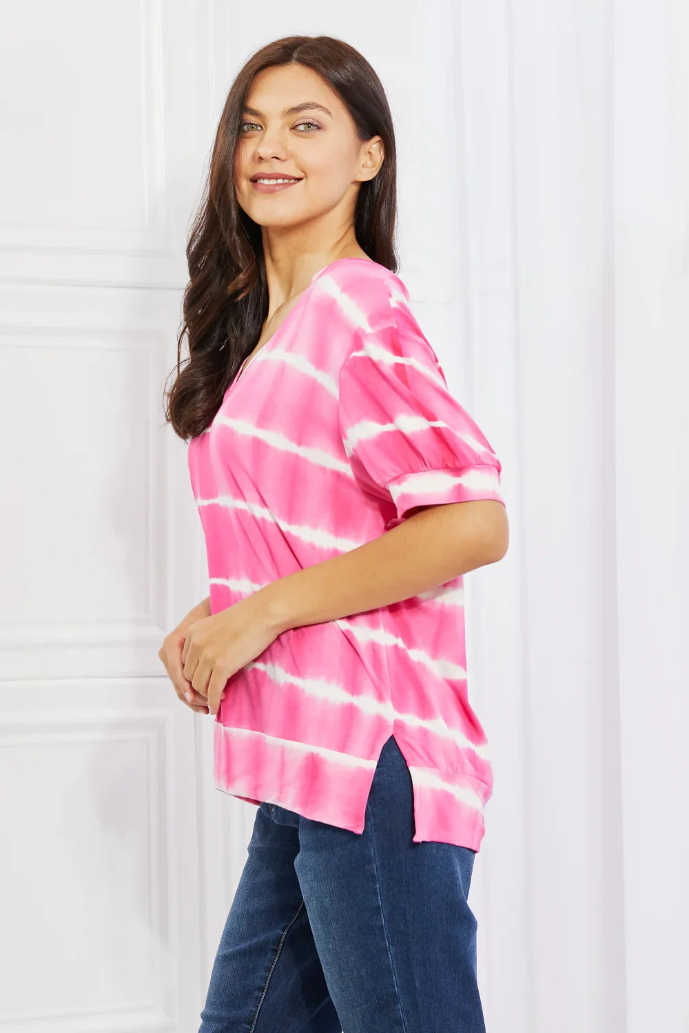Oversized V Neck Striped Tee With Relaxed Fit - Southern Shores Clothing