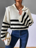 Striped Half Zip Cropped Stretchy Sweater - Southern Shores Clothing