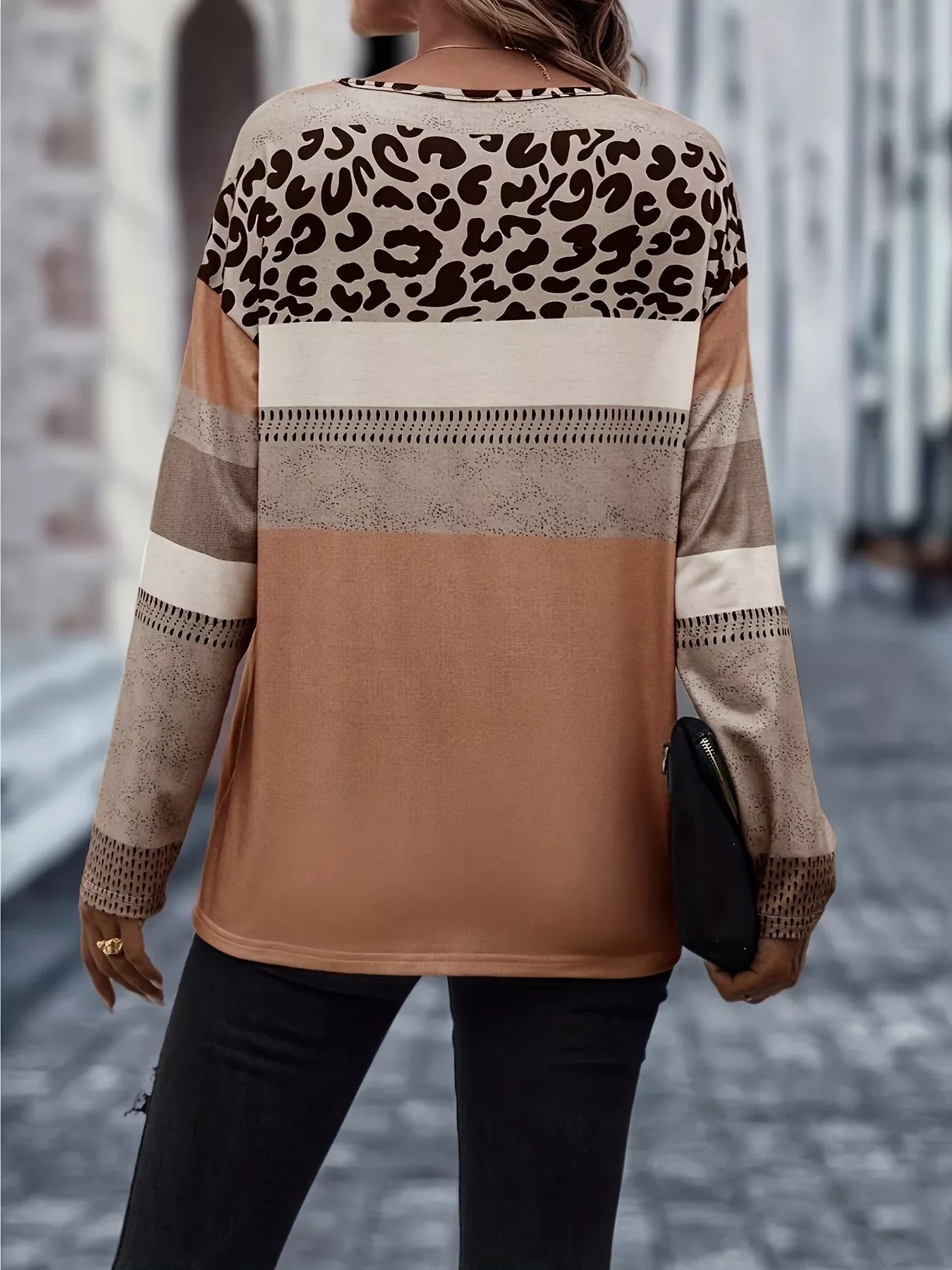 Leopard Print Block Long Sleeve T Shirt Plus Size - Southern Shores Clothing