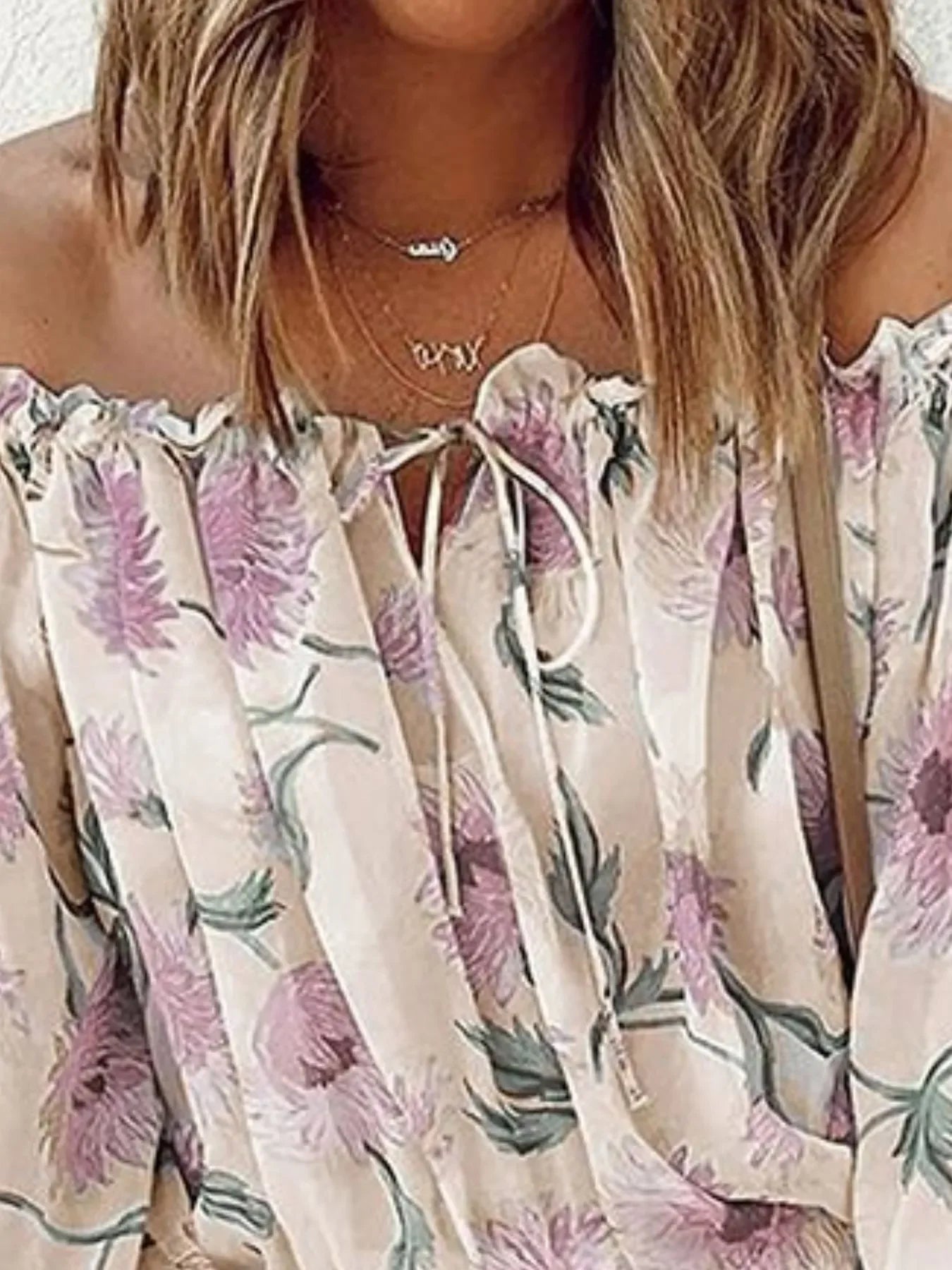 Off Shoulder Tied Ruffled Floral Print Blouse - Southern Shores Clothing