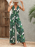 Printed Halter Neck Wide Leg Jumpsuit Backless - Southern Shores Clothing