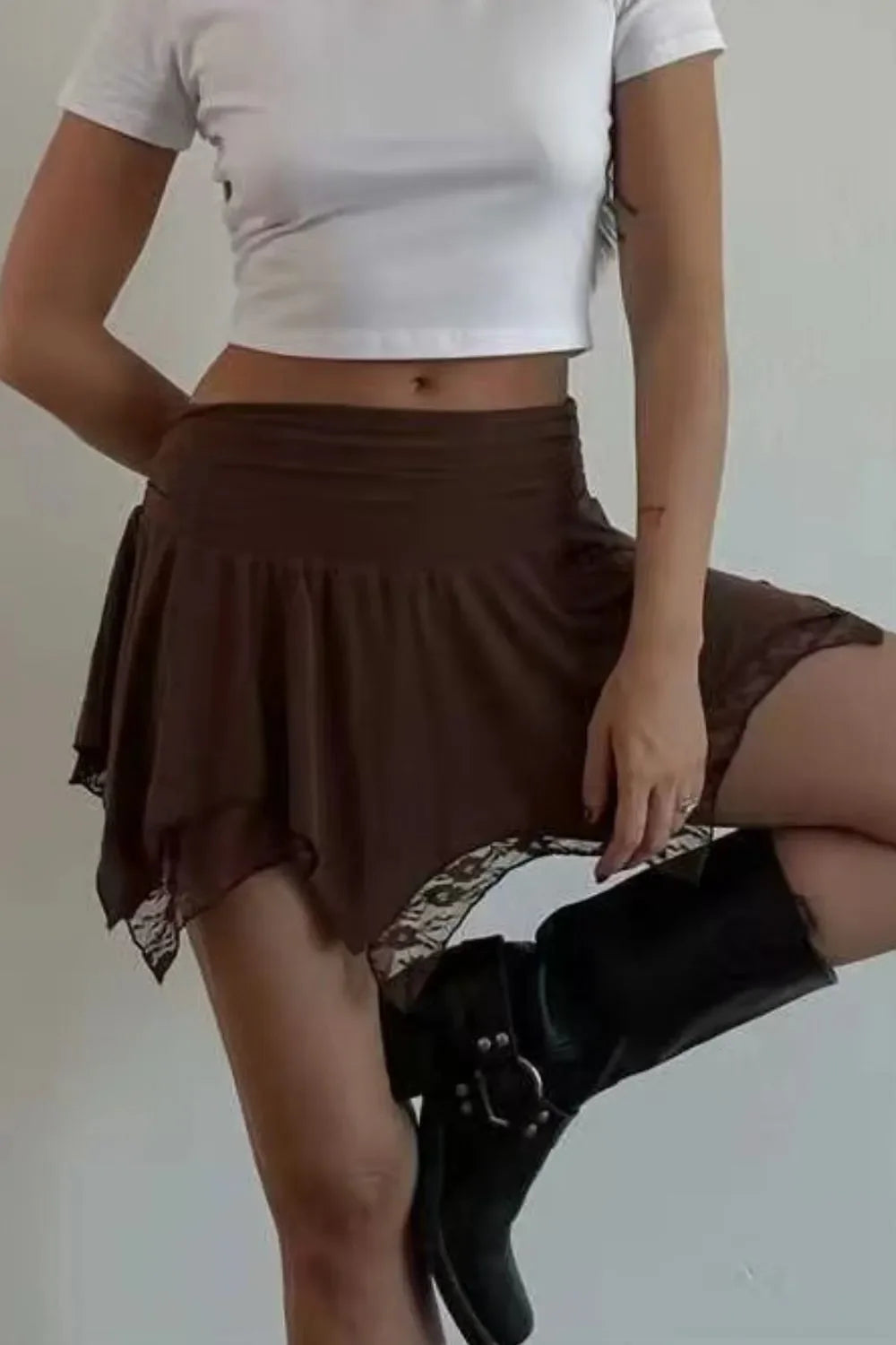 Elegant Lace Mini Skirt With Ruched Details - Southern Shores Clothing