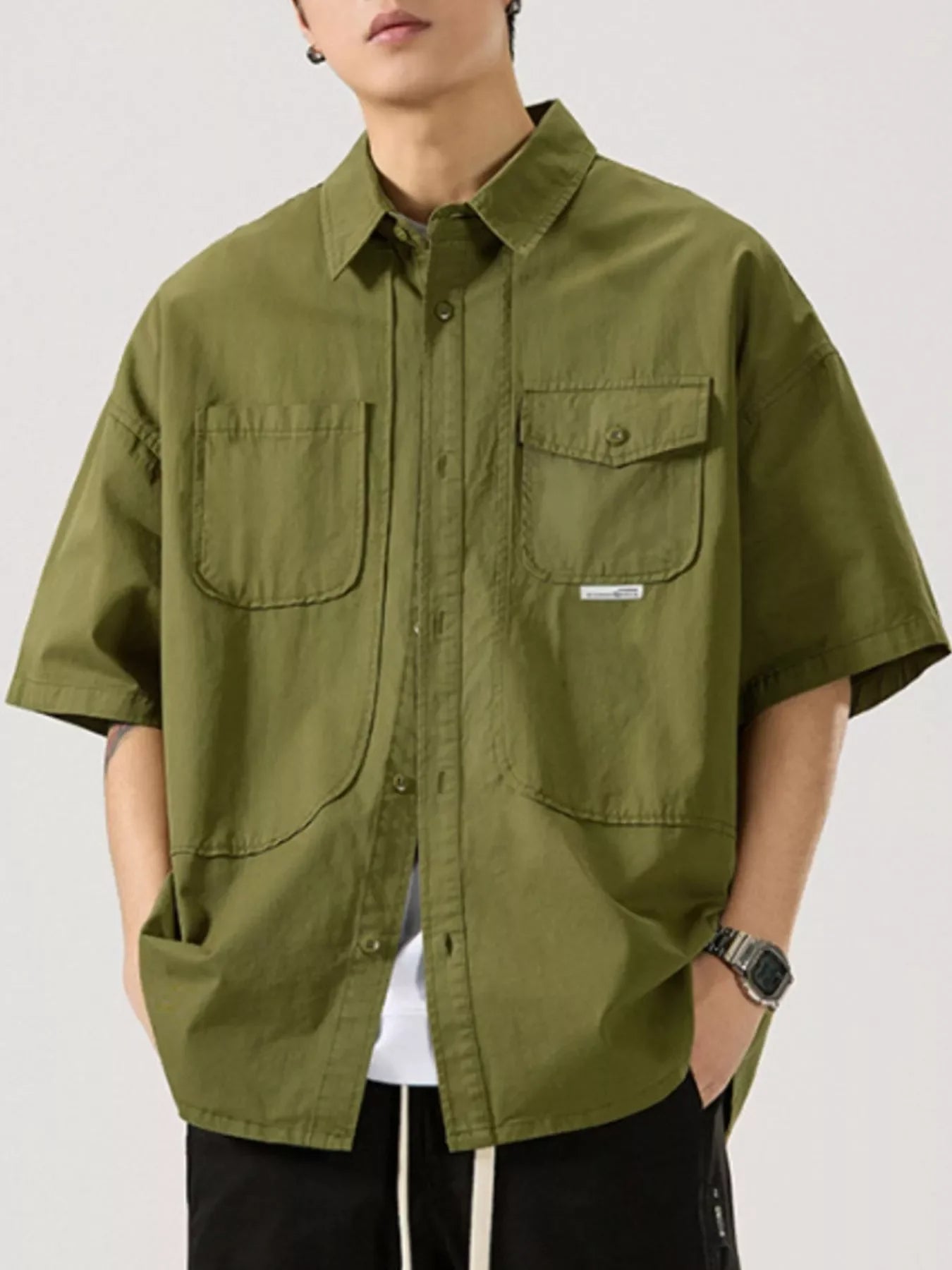 Plus Size Button Up Half Sleeve Cotton Shirt With Pocket - Southern Shores Clothing