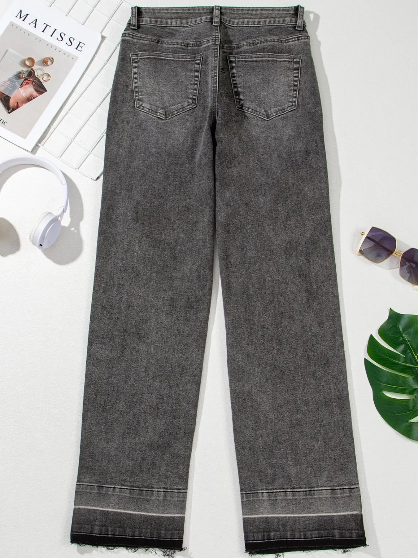 Coastal High Rise Loose Jeans With Raw Hem And Unique Cuffs - Southern Shores Clothing