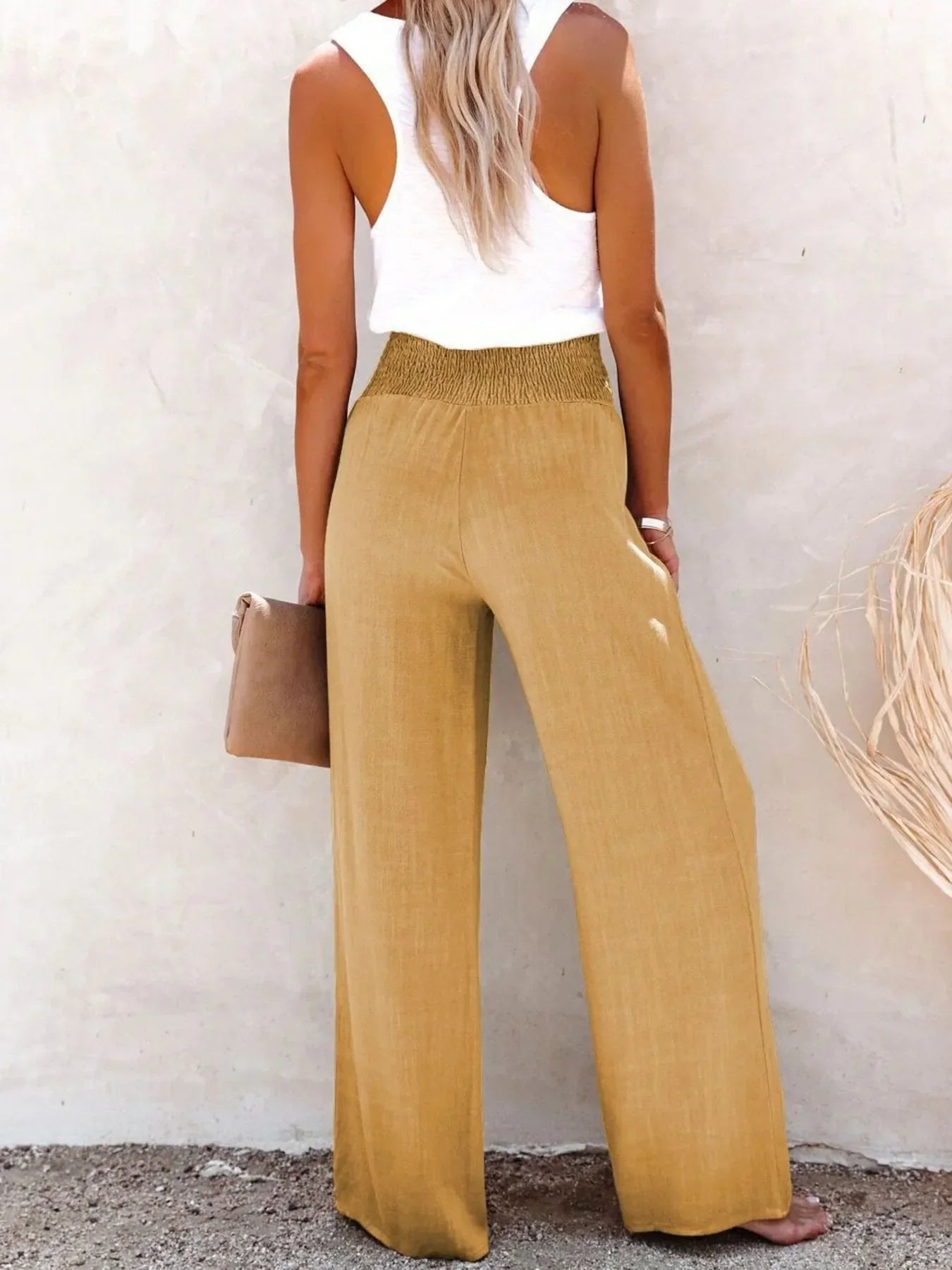 Plus Size High-Waisted Textured Wide-Leg Pants - Southern Shores Clothing