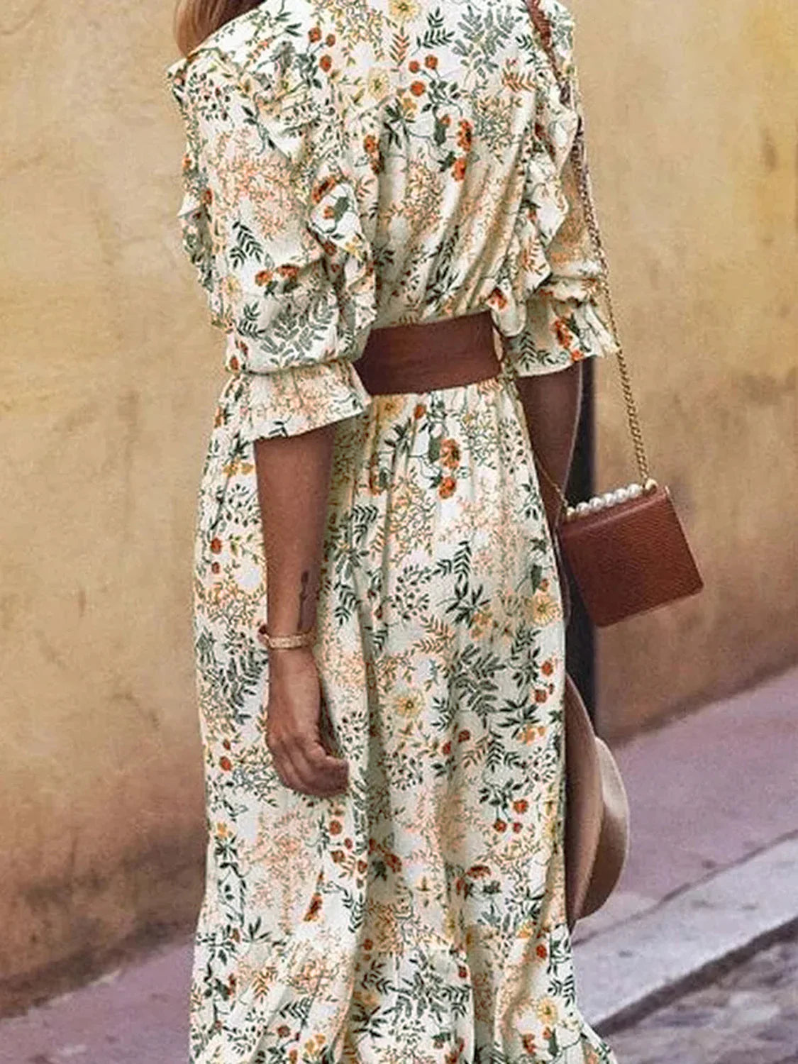 Casual Floral Cutout Flounce Sleeve Dress - Southern Shores Clothing
