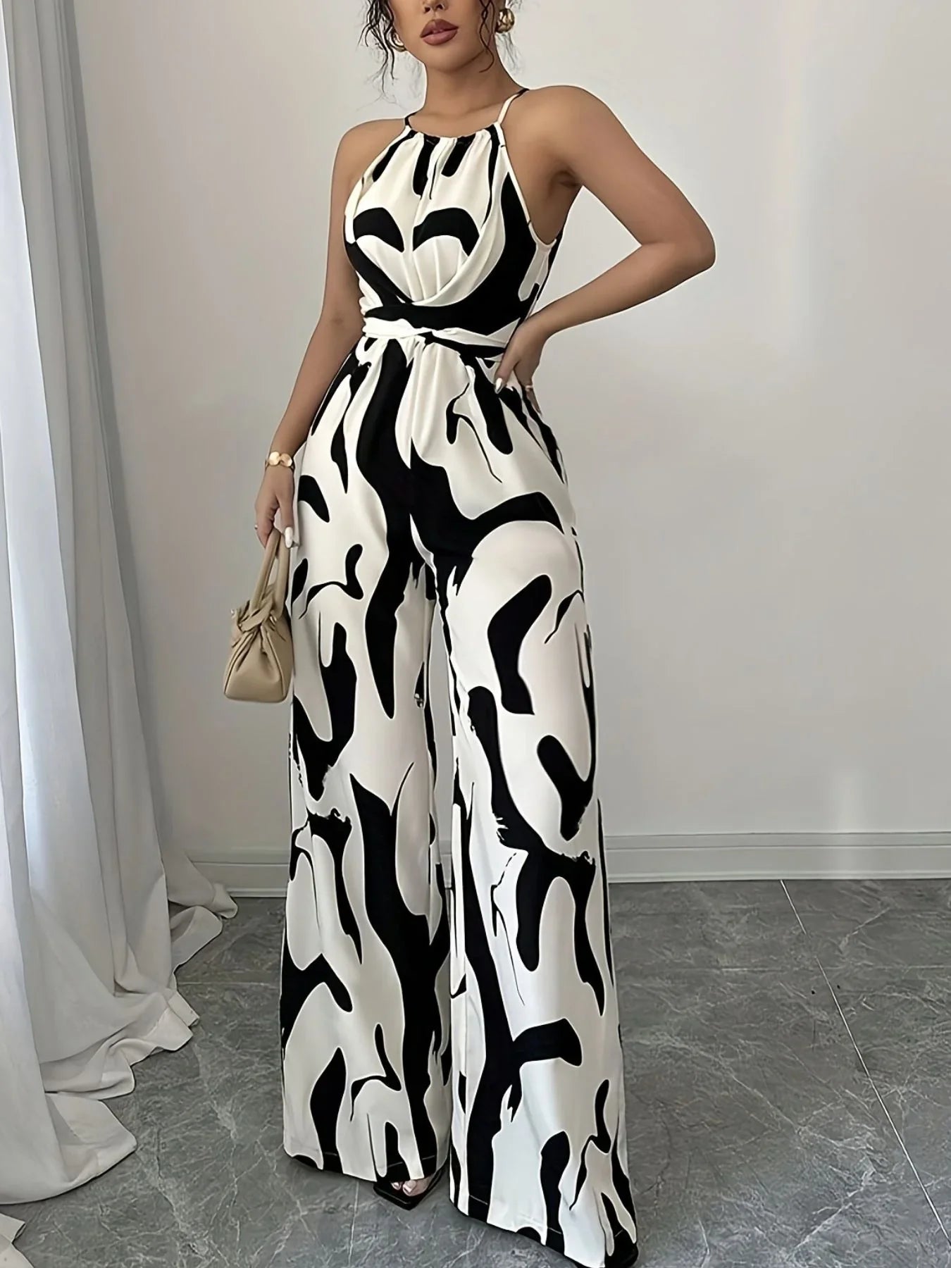 Abstract Print Sleeveless Wide Leg Jumpsuit - Southern Shores Clothing