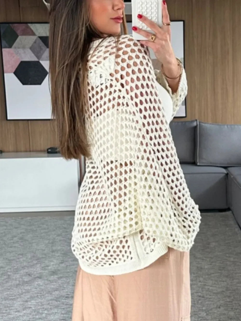 Hollow Out Open Front Sheer Swim Cover Up - Southern Shores Clothing