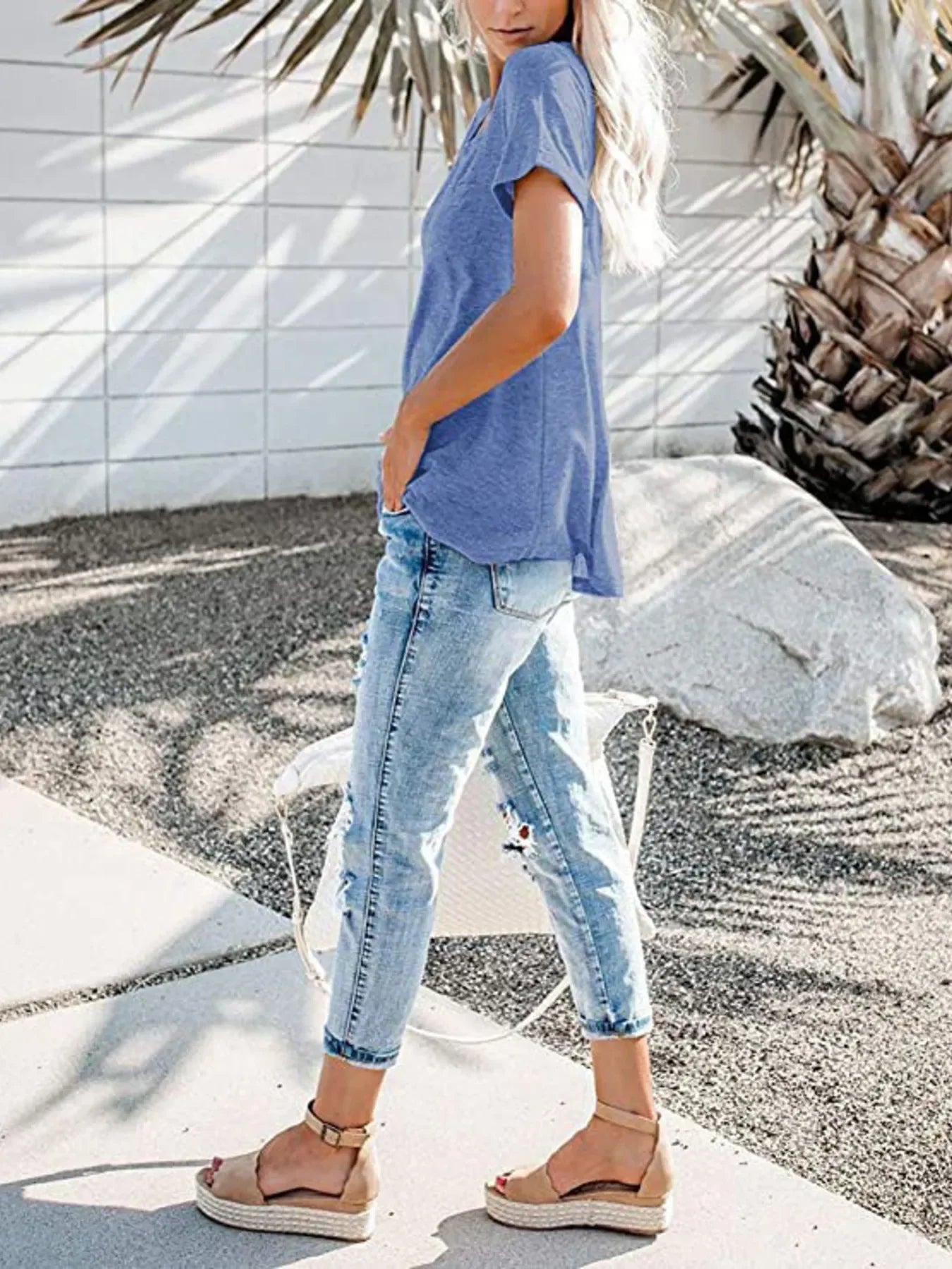 Notched Short Sleeve Plus Size T Shirt Casual Wear - Southern Shores Clothing