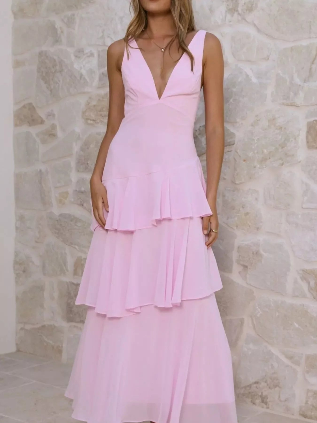 Sleeveless Ruffled Layered Backless Maxi Dress - Southern Shores Clothing