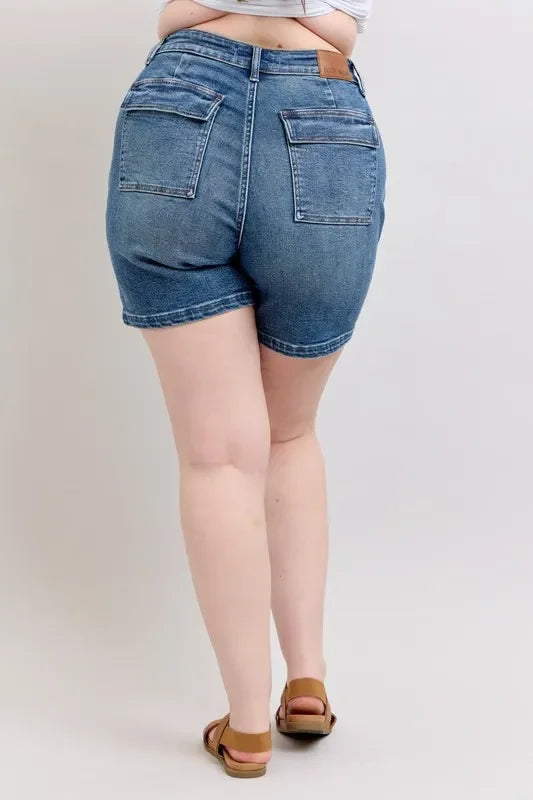 High Rise Denim Shorts Plus Size Stretch - Southern Shores Clothing