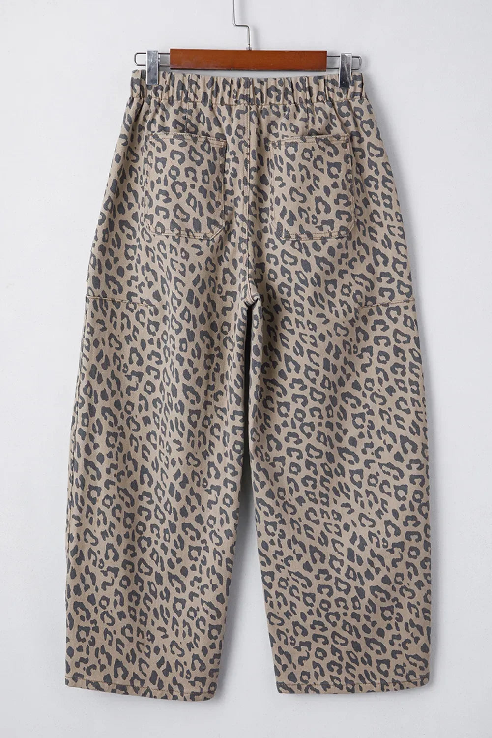 Leopard Printed Drawstring Waist Pocketed Wide Leg Jeans - Southern Shores Clothing