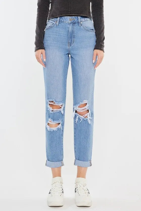 Coastal Style Kancan High Rise Distressed Mom Jeans
