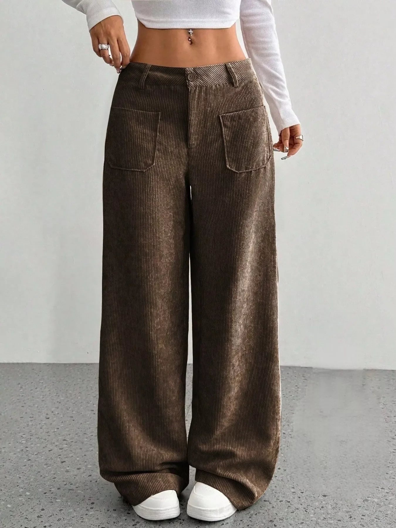 Wide Leg Corduroy Pants With Pockets And Relaxed Fit - Southern Shores Clothing