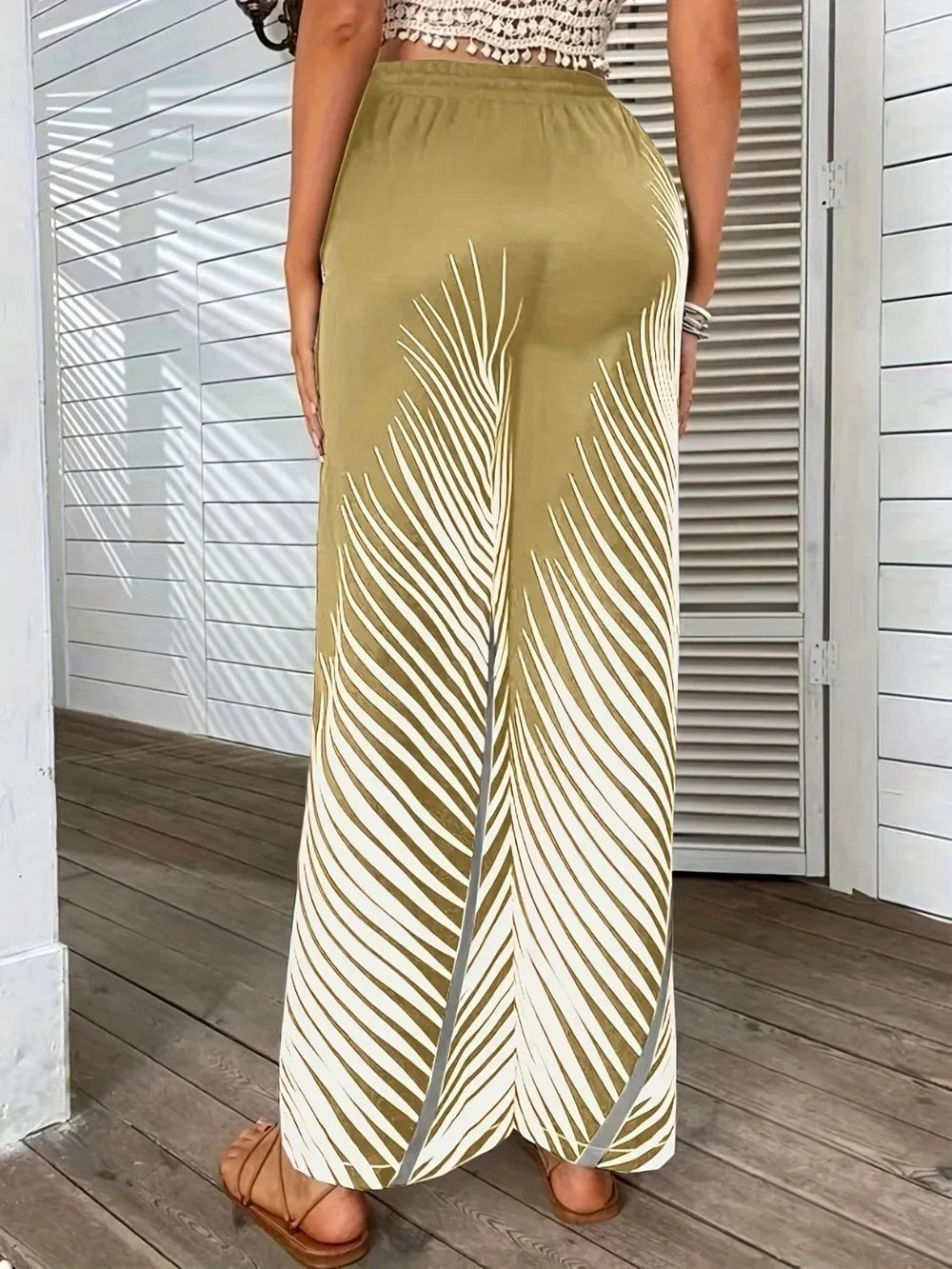 Printed Wide Leg Pants With Stretch Fabric Coastal Style - Southern Shores Clothing
