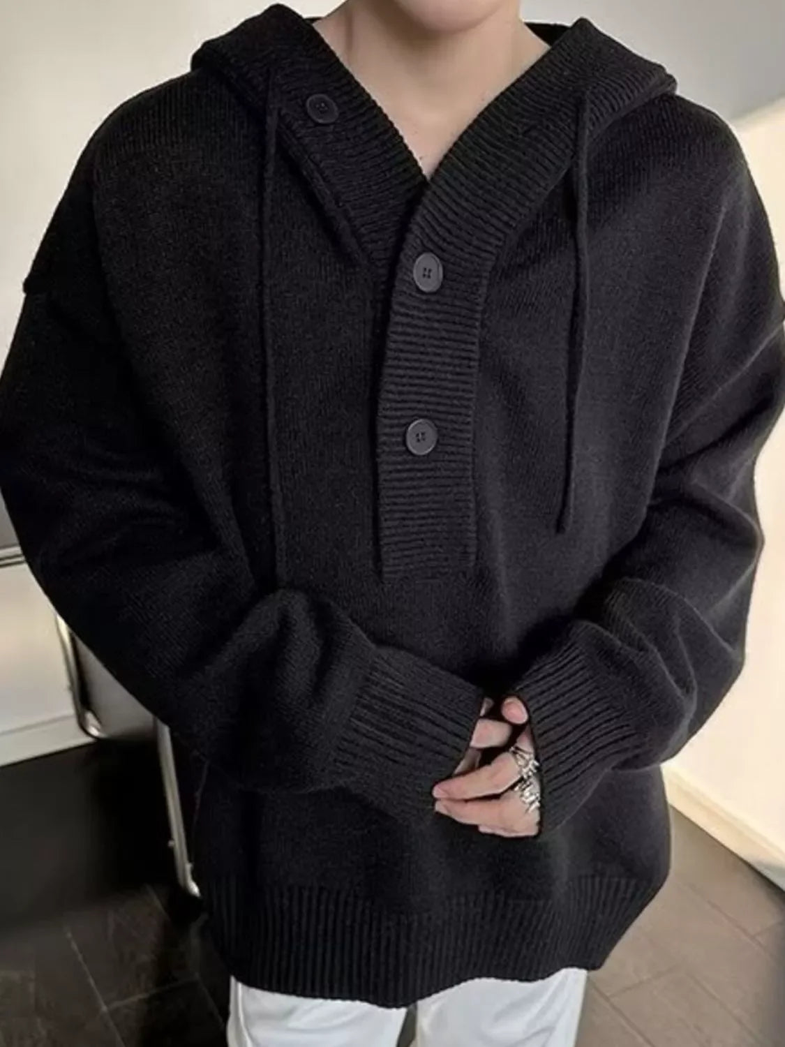 Plus Size Coastal Hooded Button Front Knit Sweater