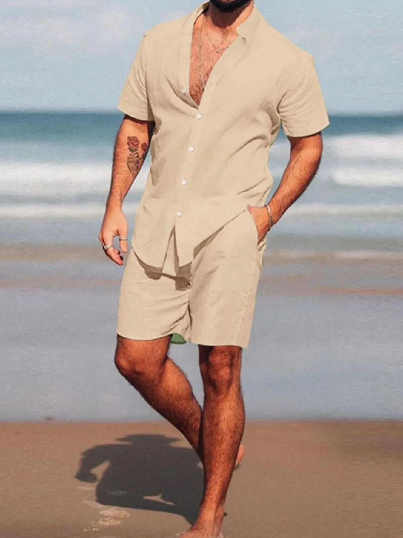 Men's Full Size Short Sleeve Shirt and Shorts Set Plus Size - Southern Shores Clothing