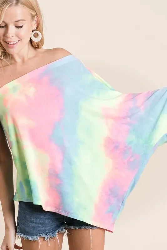Tie Dye One Shoulder Dolman Top Relaxed Fit - Southern Shores Clothing