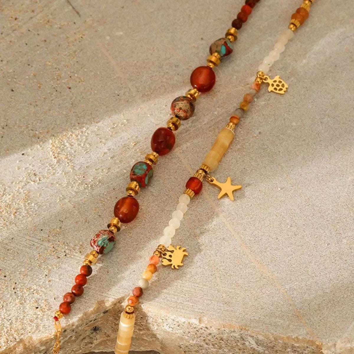 Two-Piece 18K Gold-Plated Natural Stone Bead Necklace Set - Southern Shores Clothing