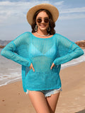 Openwork Slit Boat Neck Long Sleeve Cover-Up - Southern Shores Clothing