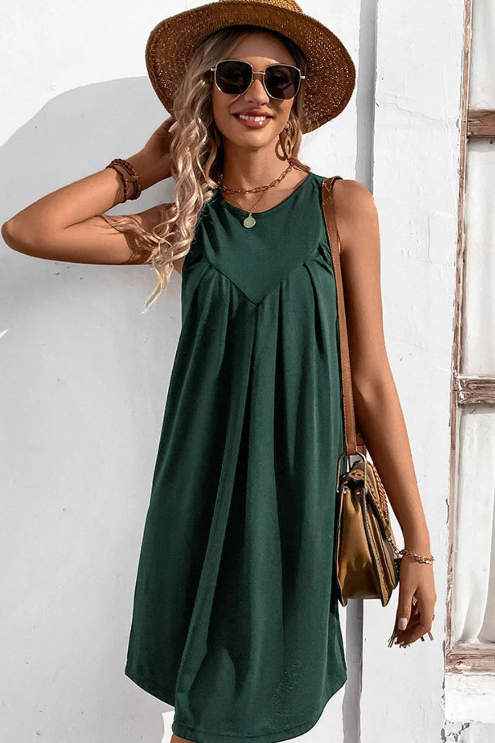 Perfee Round Neck Sleeveless Mini Dress - Southern Shores Clothing