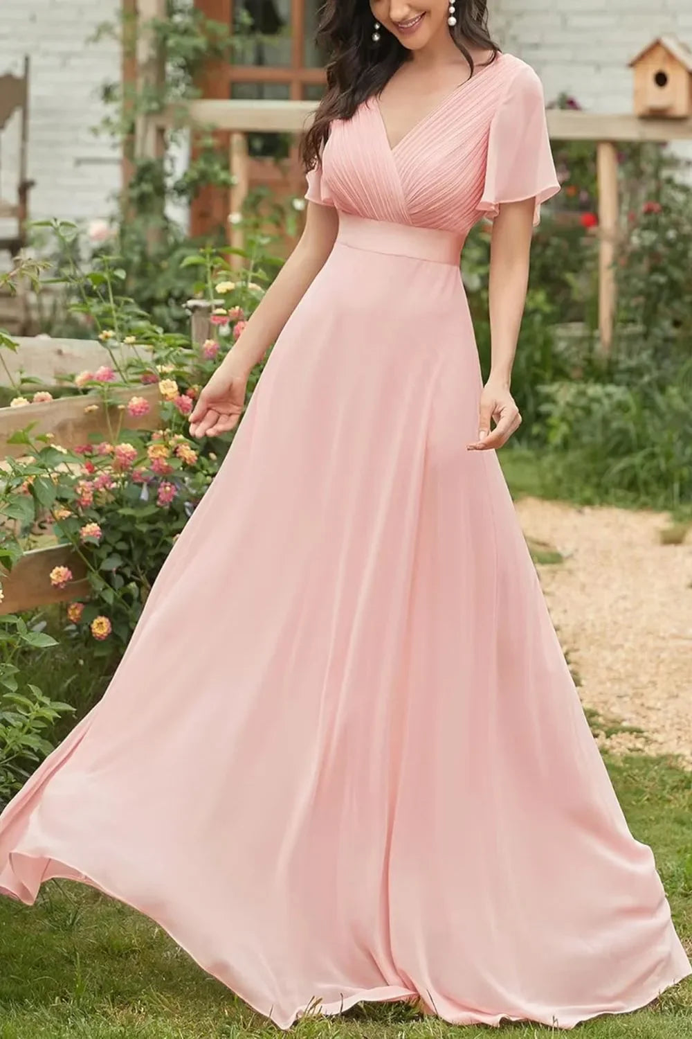 Elegant Surplice Flutter Sleeve Maxi Dress Coastal Style - Southern Shores Clothing