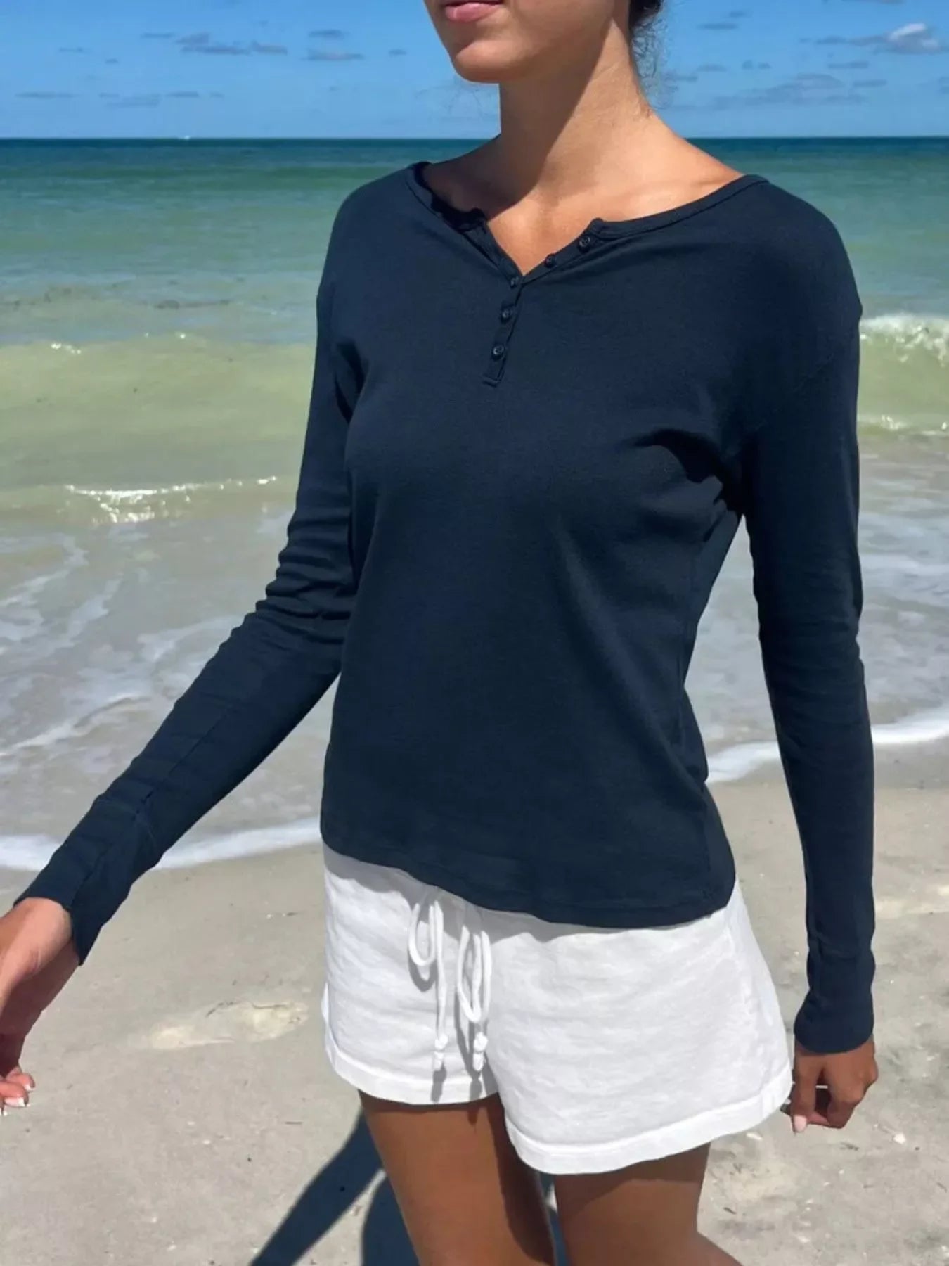 Striped Long Sleeve Henley T-Shirt - Southern Shores Clothing