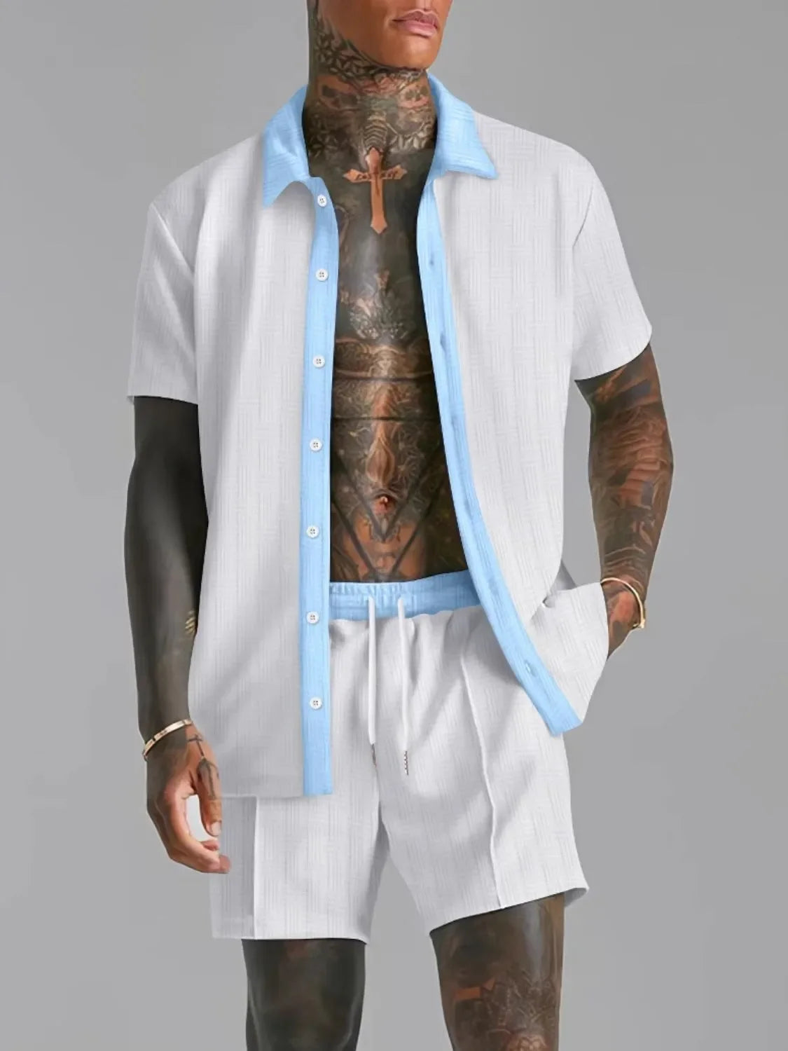 Men's Full Size Collared Neck Short Sleeve Top and Shorts Set Plus Size - Southern Shores Clothing