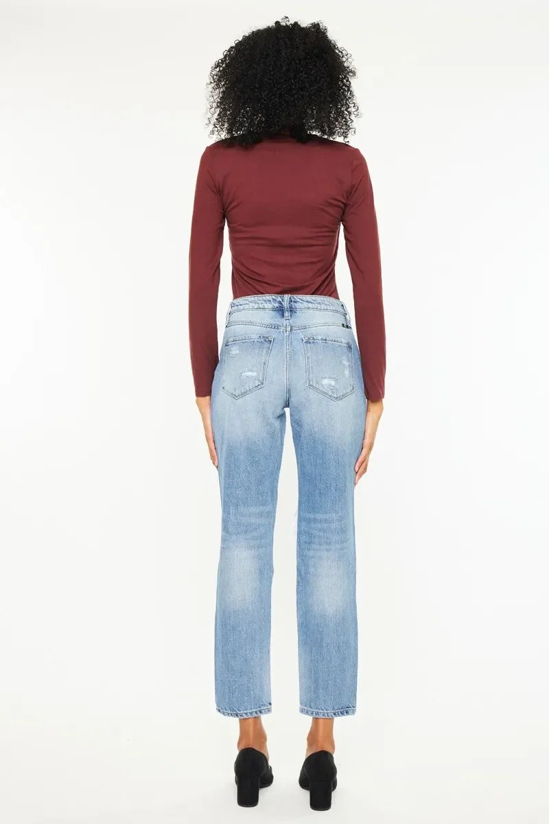 High Rise Distressed Boyfriend Jeans Stretch Denim - Southern Shores Clothing