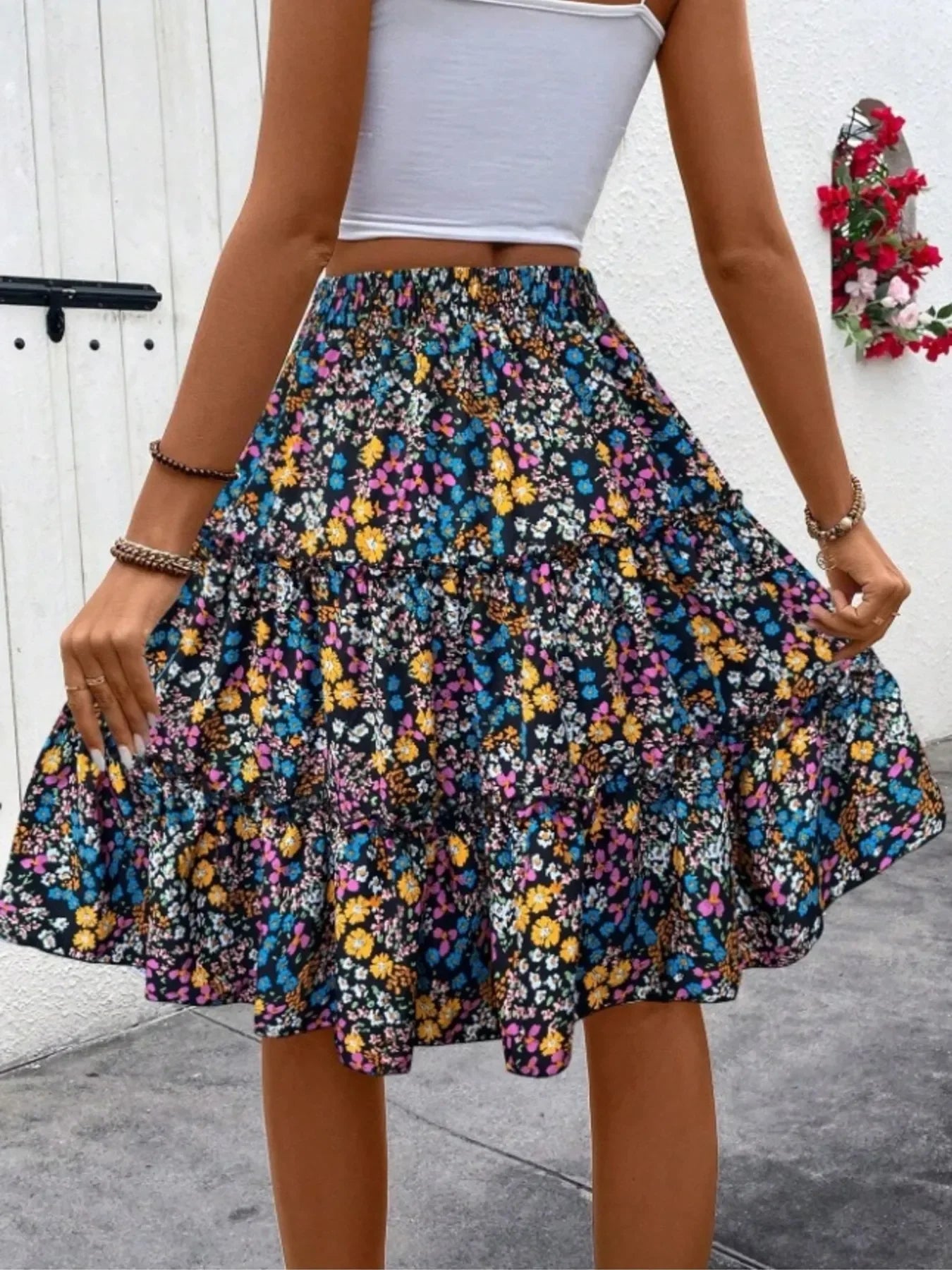 Floral Print Midi Skirt Lightweight Fabric - Southern Shores Clothing