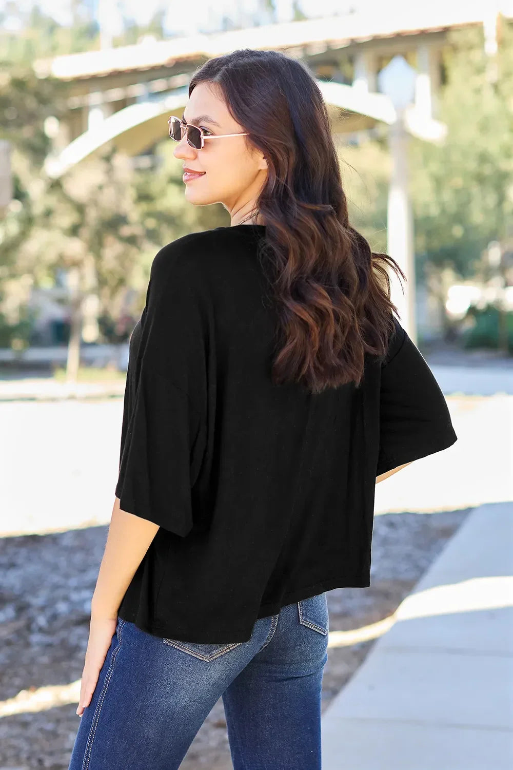 Basic Round Neck Drop Shoulder Tee Top for Layering - Southern Shores Clothing