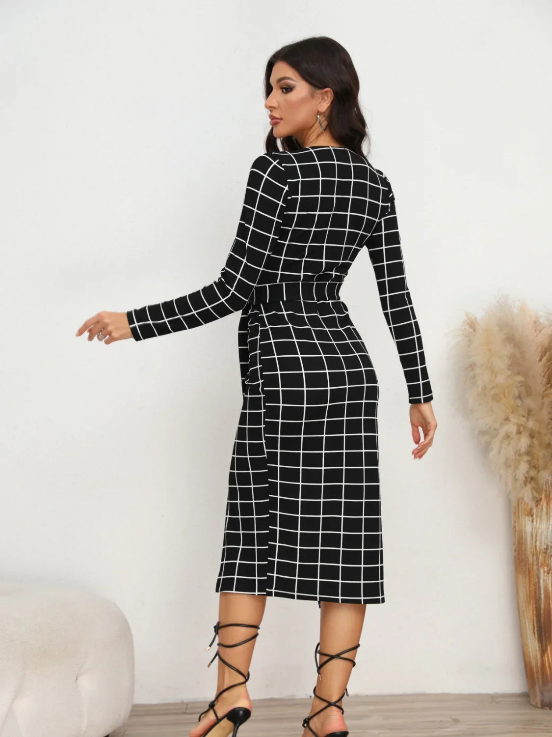 Coastal Casual Plaid Long Sleeve Slit Dress - Southern Shores Clothing
