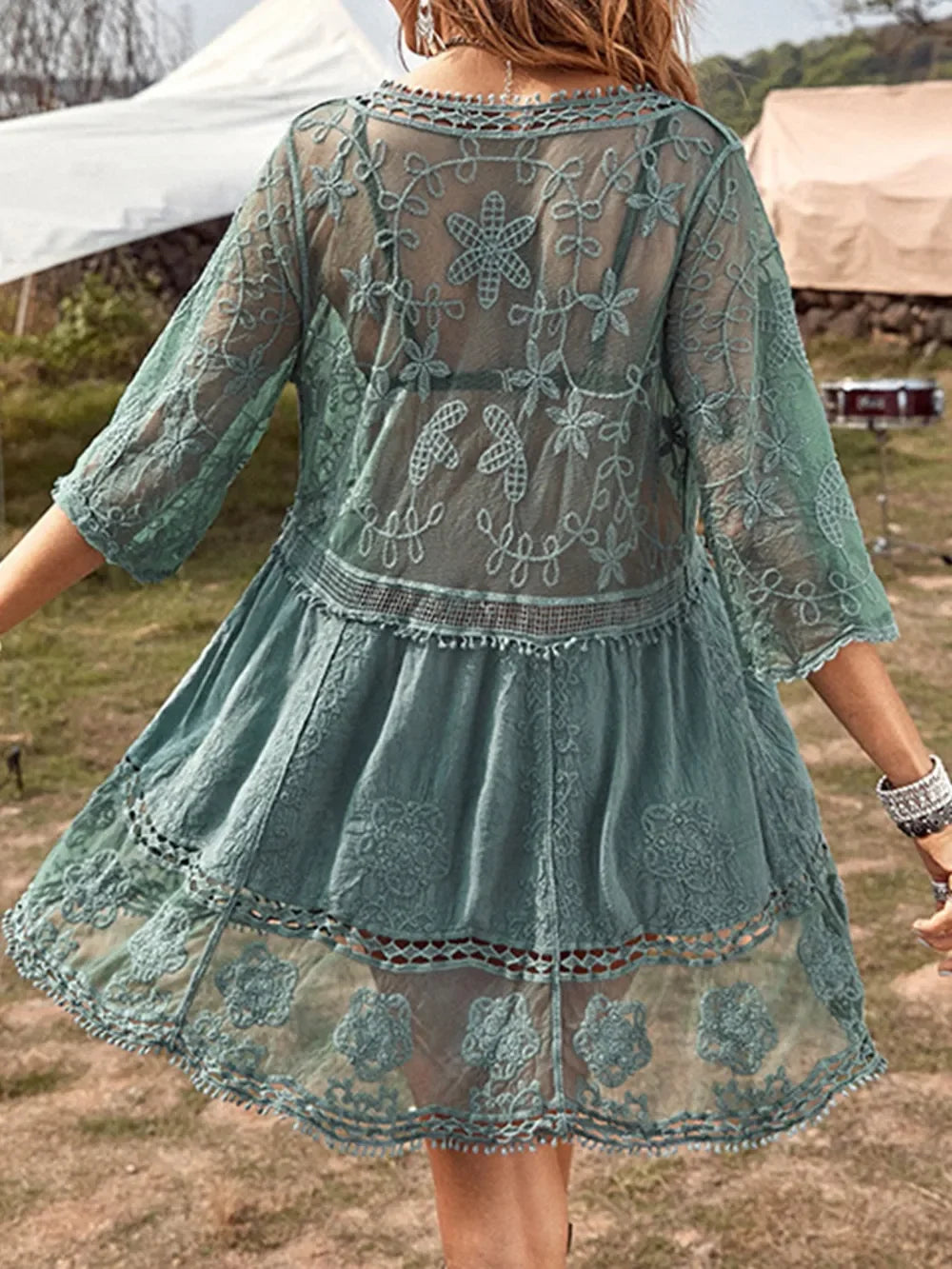 Lace Detail Plunge Cover Up Dress One Size - Southern Shores Clothing