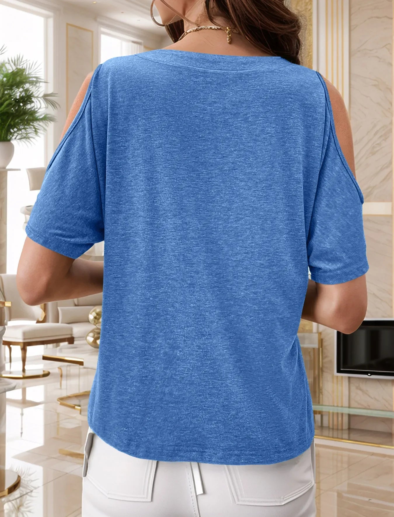 Full Size Cold Shoulder Button Front T-Shirt Plus Size - Southern Shores Clothing