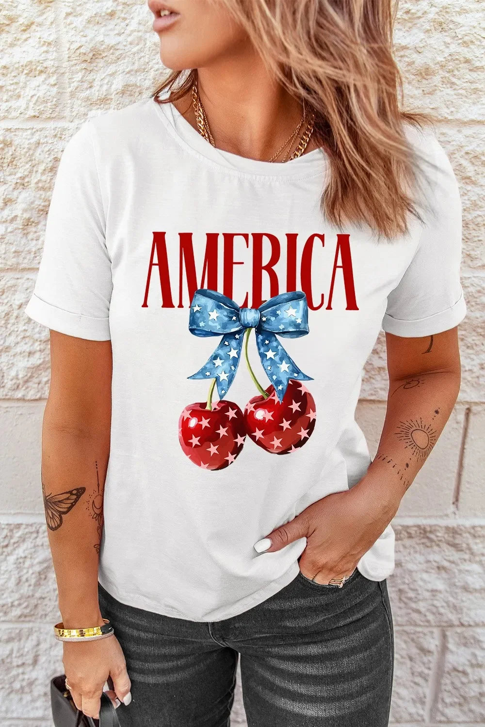 Cherry Print Crewneck T Shirt With Stretch Fabric - Southern Shores Clothing