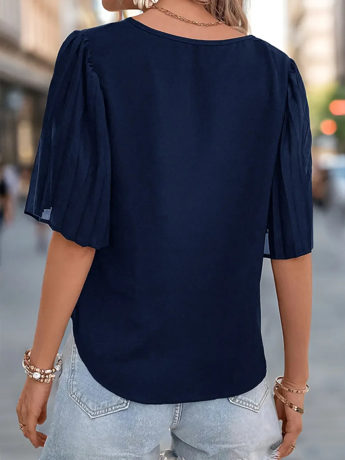 V-Neck Half Sleeve Polyester Blouse For Everyday Wear - Southern Shores Clothing