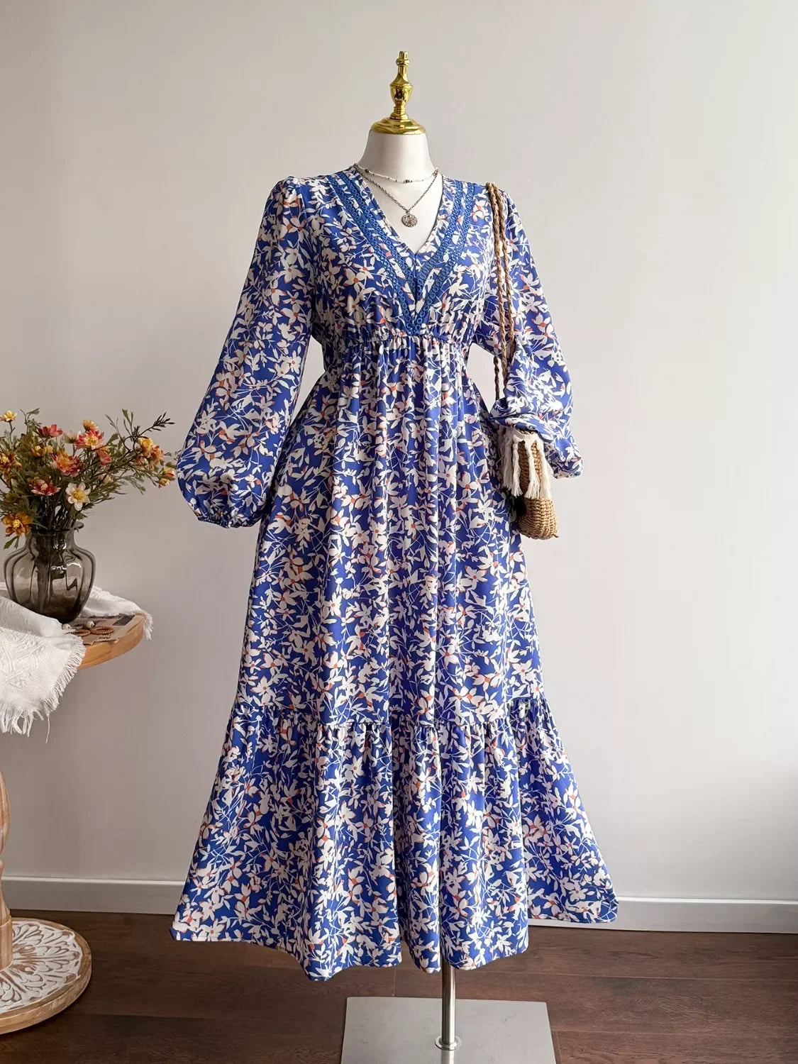 Plus Size Floral Print V Neck Maxi Dress - Southern Shores Clothing
