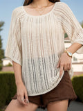 Lightweight Sheer Openwork Round Neck Cover-Up - Southern Shores Clothing