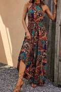 Tied Floral Sleeveless Maxi Dress For Coastal Walks - Southern Shores Clothing