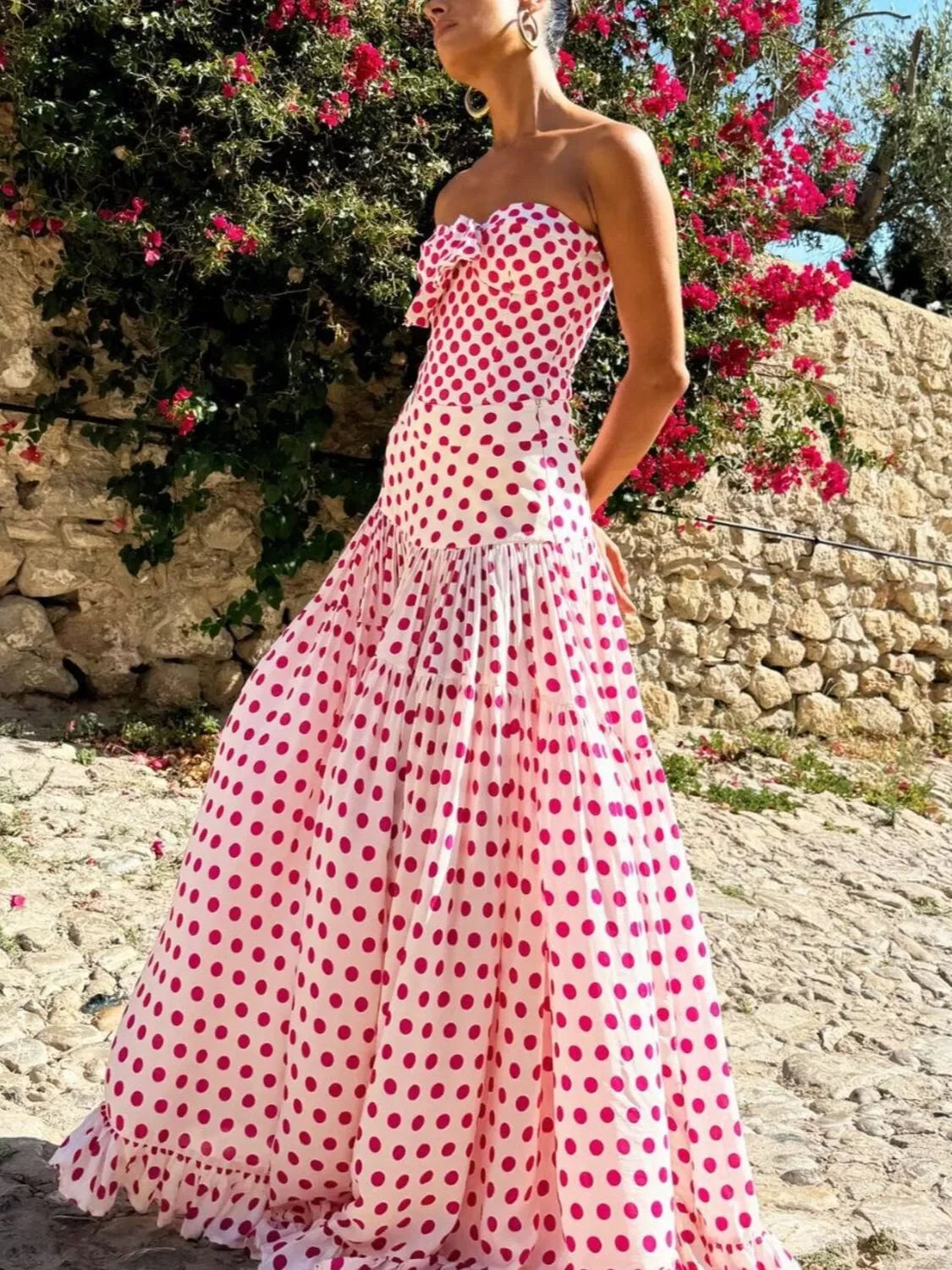 Heart-Print One-Piece Swimsuit With Ruffle Bow Skirt Soft Cups - Southern Shores Clothing