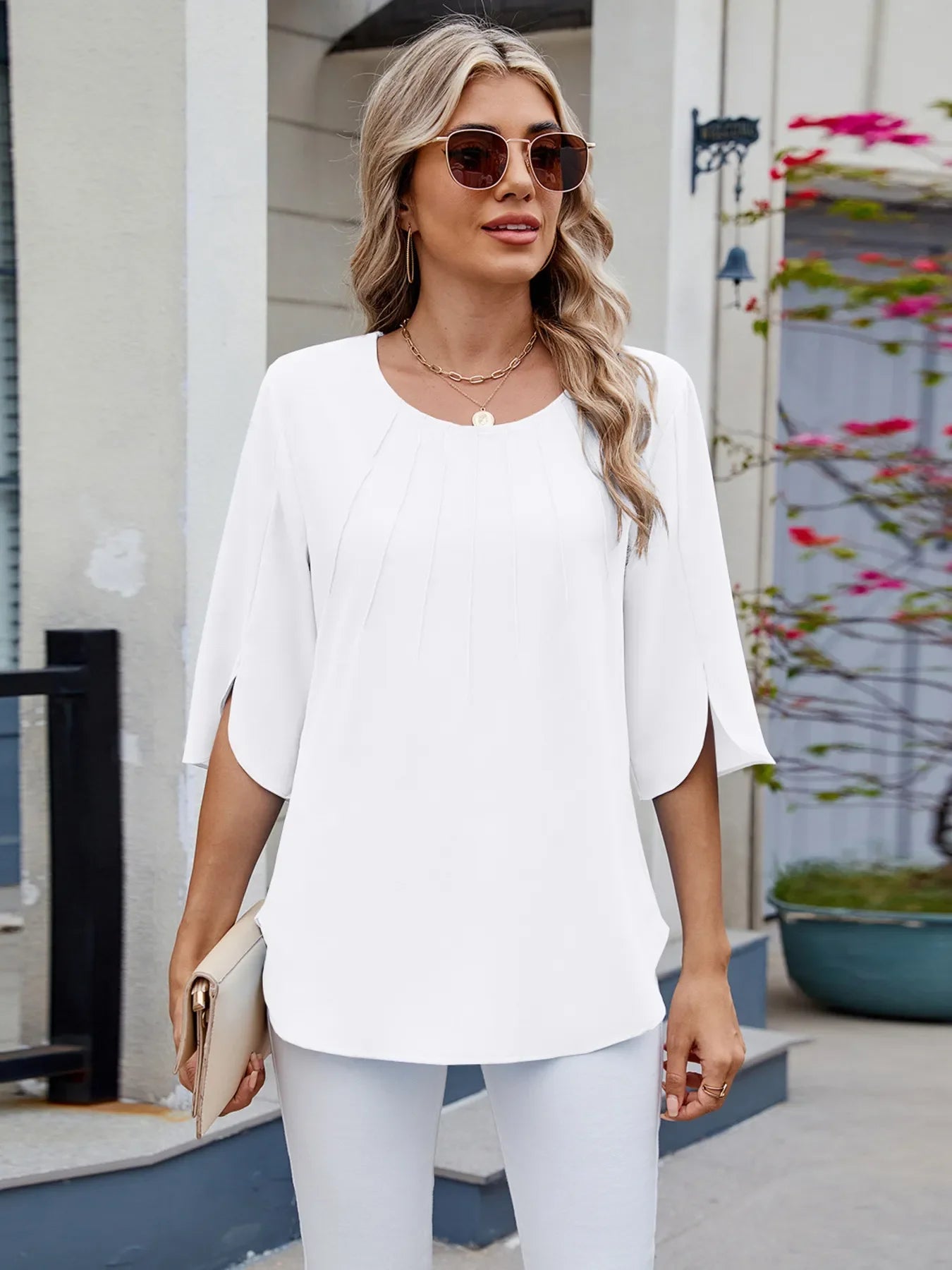 Casual Round Neck Half Sleeve Blouse For Everyday Wear - Southern Shores Clothing