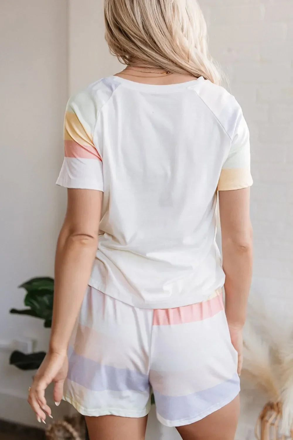 Striped Round Neck T Shirt And Shorts Lounge Set - Southern Shores Clothing