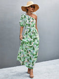Printed One Shoulder Maxi Dress With Tie Waist - Southern Shores Clothing
