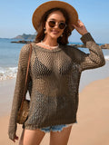 Lightweight Openwork Dropped Shoulder Cover Up