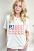USA Flag Bow Knot Print Round Neck T Shirt - Southern Shores Clothing