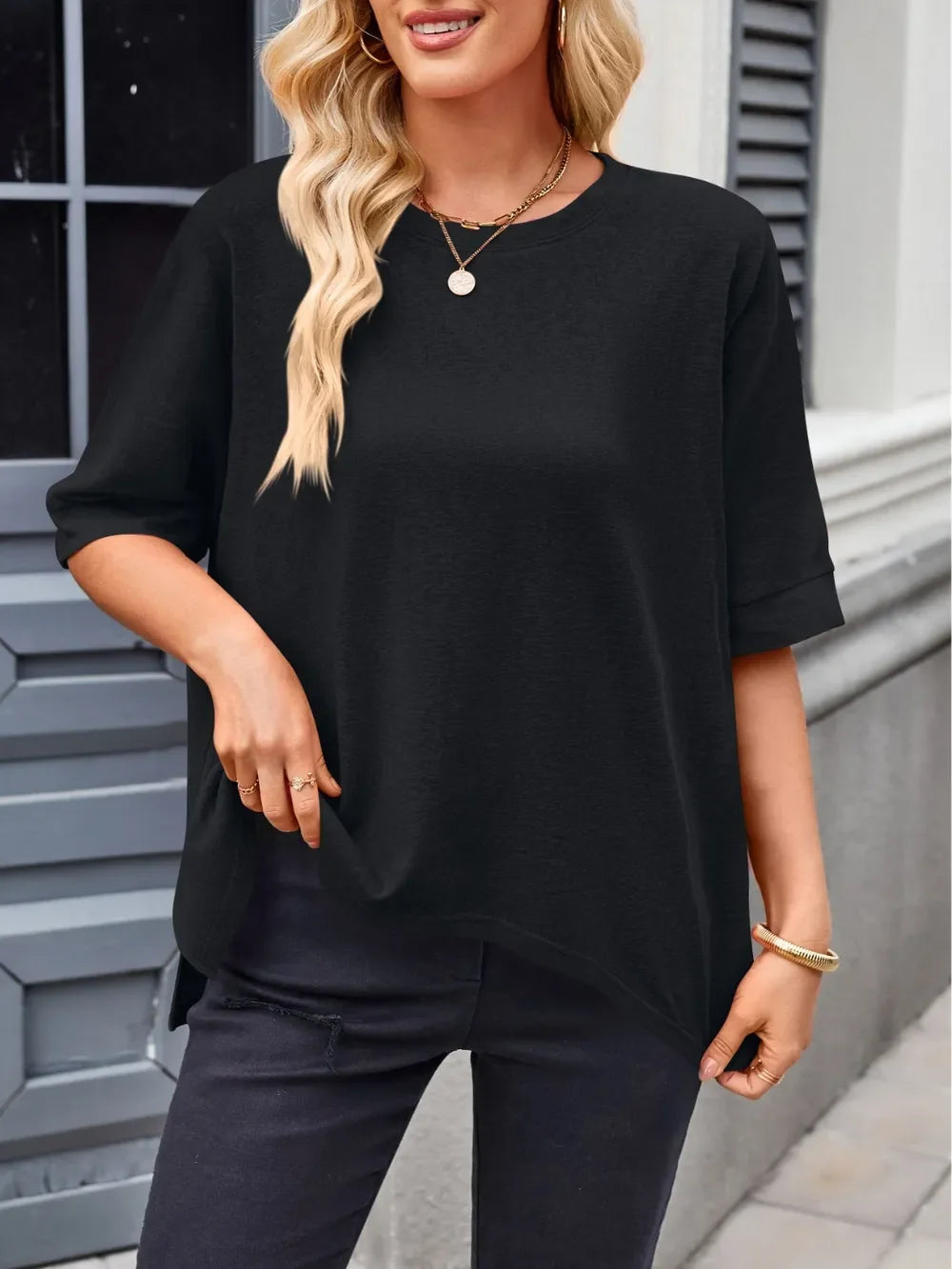 Round Neck Half Sleeve Rayon Blend T Shirt Casual Top - Southern Shores Clothing