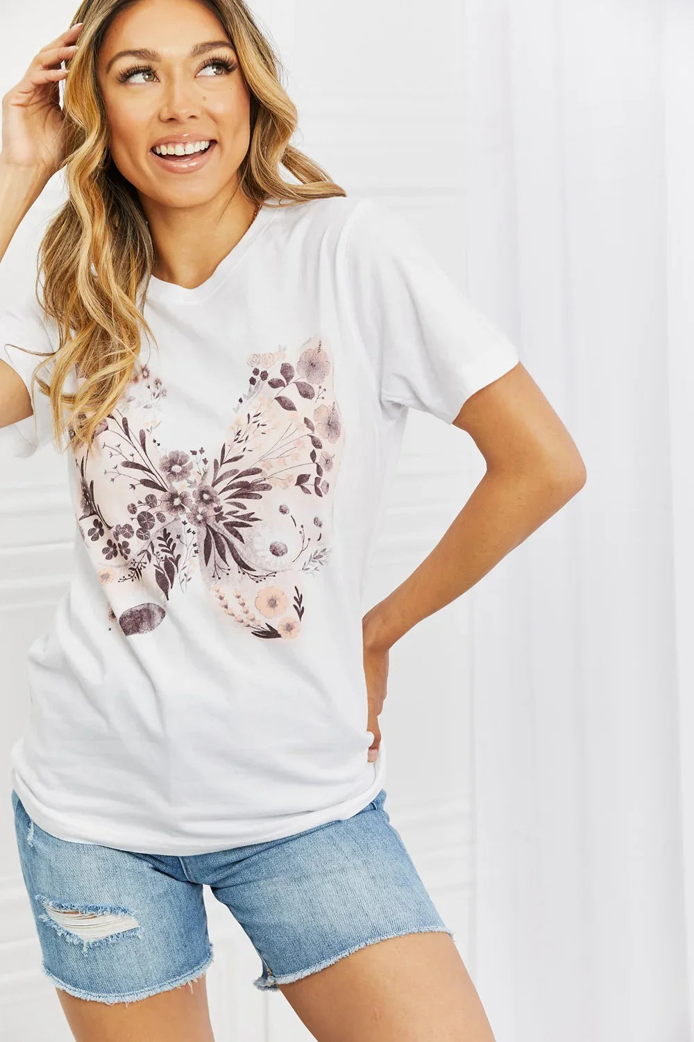 Butterflies Graphic Tee Round Neck Cotton - Southern Shores Clothing