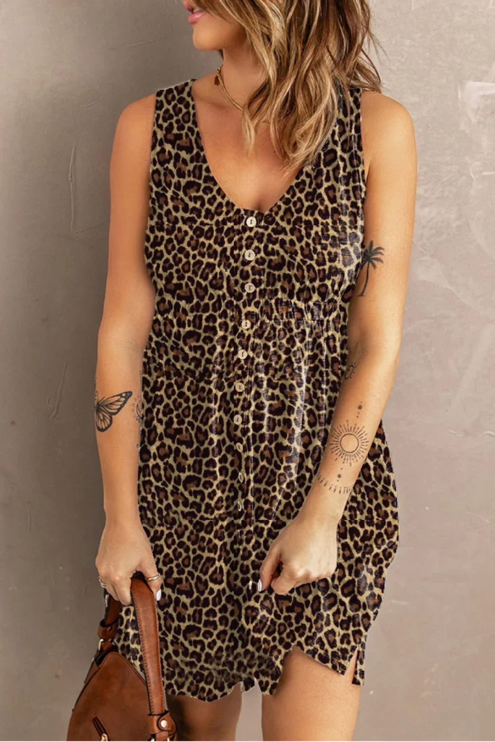 Double Take Printed Scoop Neck Sleeveless Buttoned Magic Dress with Pockets - Southern Shores Clothing