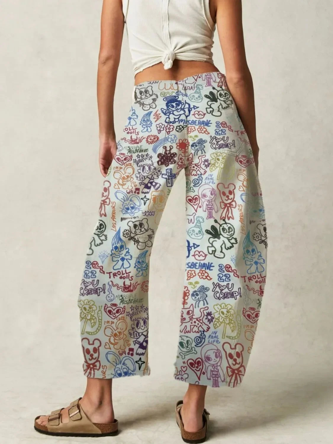 Ocean Printed Wide Leg Denim Jeans Coastal Style - Southern Shores Clothing