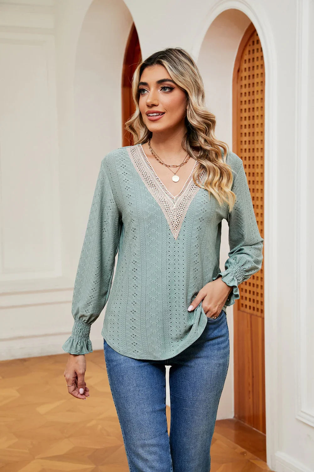 Southern Shores Clothing Slightly Stretchy Flounce Sleeve Blouse With Rayon Blend Fabric - Southern Shores Clothing